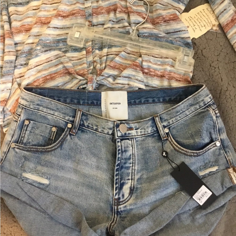 NWT One Teaspoon Hendrixe Bandit Distressed Blue Jean Shorts - Picture 6 of 8